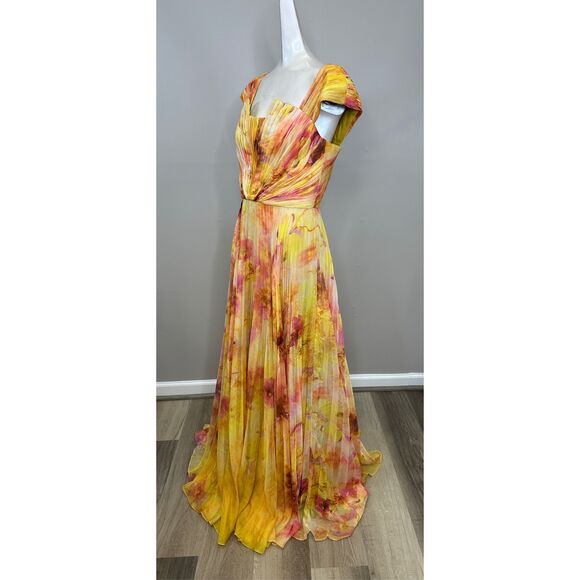 Theia Rian Pleated Chiffon Gown Size US6 $795 - Picture 5 of 9